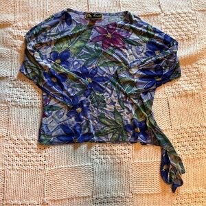 Vintage / y2K Mirasol Floral Smiley Face 3/4 Sleeve Top Size Small